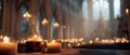 Lit candles in church interior Royalty Free Stock Photo