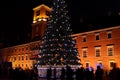 Christmas tree in front of the Royal Castle in Warsaw Royalty Free Stock Photo