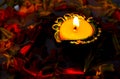 Illuminated lit Diya/lamp with flower for celebrating diwali and dhanteras