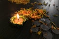 Isolated diya placed on table to celebrate diwali and dhanteras