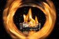 Fire inside light circle in the dark Royalty Free Stock Photo