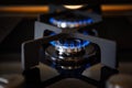 Lit gas burner on a glass plate closeup Royalty Free Stock Photo