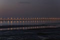 Lit the lamp of the world's longest cross-sea bridge - hangzhou bay bridge, through the wetlands of hangzhou bay Royalty Free Stock Photo