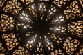 Lit, Moroccan, Arabian brass lamp with intricate decor