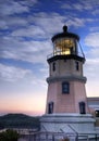 Lit Split Rock Lighthouse and Sunset Royalty Free Stock Photo