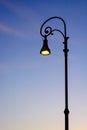 A lit street lamp against the background of the evening sky, with copy space Royalty Free Stock Photo