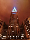 The lit up Terminal Tower in Downtown Cleveland - OHIO