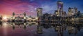 The lit urban skyline with City of London and Tower Bridge just after sunset time Royalty Free Stock Photo