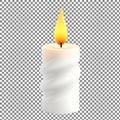 Lit white candle with flickering flame Royalty Free Stock Photo