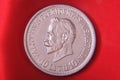 10 Litai historic Lithuania silver coin on the red background