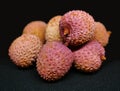 Fresh Litchis on the black background