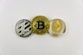 Litecoin, bitcoin and etherium closeup Royalty Free Stock Photo