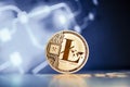 litecoin on blue chart background cryptocurrency concept Royalty Free Stock Photo