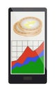 Litecoin coins with growth graph on a phone screen