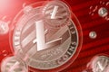 Litecoin crash, bubble. Litecoin LTC cryptocurrency coins in a bubbles on the binary code background Royalty Free Stock Photo