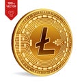 Litecoin. Crypto currency. 3D isometric Physical coin. Digital currency. Golden coin with Litecoin symbol isolated on