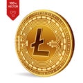 Litecoin. Crypto currency. 3D isometric Physical coin. Digital currency. Golden coin with Litecoin symbol on white backgr