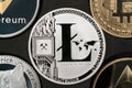 Litecoin cryptocurrency real silver coin closeup
