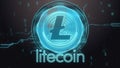 Litecoin cryptocurrency symbol. Hi-tech futuristic background illustration.