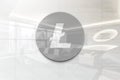 Litecoin on glossy office wall realistic texture