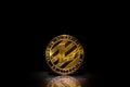 Litecoin LTC token, standing upright on a reflective background