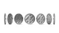 Litecoin shown from seven angles isolated on white background. Easy to cut out and use particular coin angle