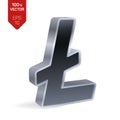 Litecoin symbol. 3D isometric Silver Litecoin Sign. Digital currency. Cryptocurrency. Vector illustration.