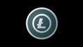Litecoin symbol, silver cryptocurrency coin isolated on black background, 3D render, front view, 3D rendering