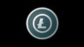 Litecoin symbol, silver cryptocurrency coin isolated on black background, 3D render, front view, 3D rendering Royalty Free Stock Photo