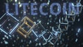 LITECOIN text and cubic chain and binary numbers. Cryptocurrency concept, 3D rendering Royalty Free Stock Photo