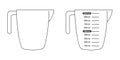 1 liter volume measuring cups with and without capacity scale. Liquid containers for cooking. Vector graphic