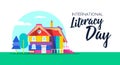 Happy Literacy day book house concept for children