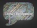 Literacy Development Word Cloud. Composition Of Words Related To Reading, Writing, Language, Communication, Comprehension, And Royalty Free Stock Photo
