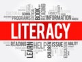 Literacy word cloud collage, education concept background