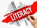 Literacy word cloud collage, education concept