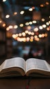 Literary ambiance open book bathed in bokeh lights