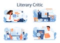 Literary critic concept set. Professional journalist making review and ranking