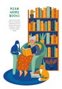 Literary fan. An old woman reading a book sitting in a cosy chair. Pensioner reads a funny story in the library. Grandma spends Royalty Free Stock Photo