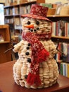 Literary Frosty: Snowman Sculpted from Books