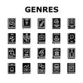 Literary Genres Books Collection Icons Set Vector