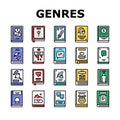 Literary Genres Books Collection Icons Set Vector
