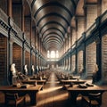 Literary Haven: AI Generated Interior View of Historic Library Filled with Antique Volumes