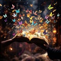 Literary Magic Unleashed: Colorful Butterflies Flutter from an Open Book