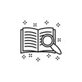 Literary magnifier book search icon. Element of literature icon