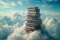 Literary Skies: Books Soaring Above Clouds.