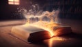 Literary world: magic book on the table, the magic of words