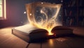 Literary world: magic book on the table, the magic of words