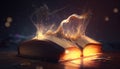 Literary world: magic book on the table, the magic of words