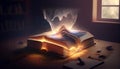 Literary world: magic book on the table, the magic of words