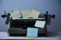 Literature, author and writer, writing and journalism or journalist concept: typewriter with stickers and inscriptions